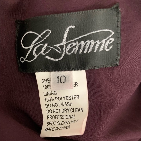 La Femme Dark Berry Tiered Ruffle Tulle Maxi Prom Dress - Picture 9 of 9